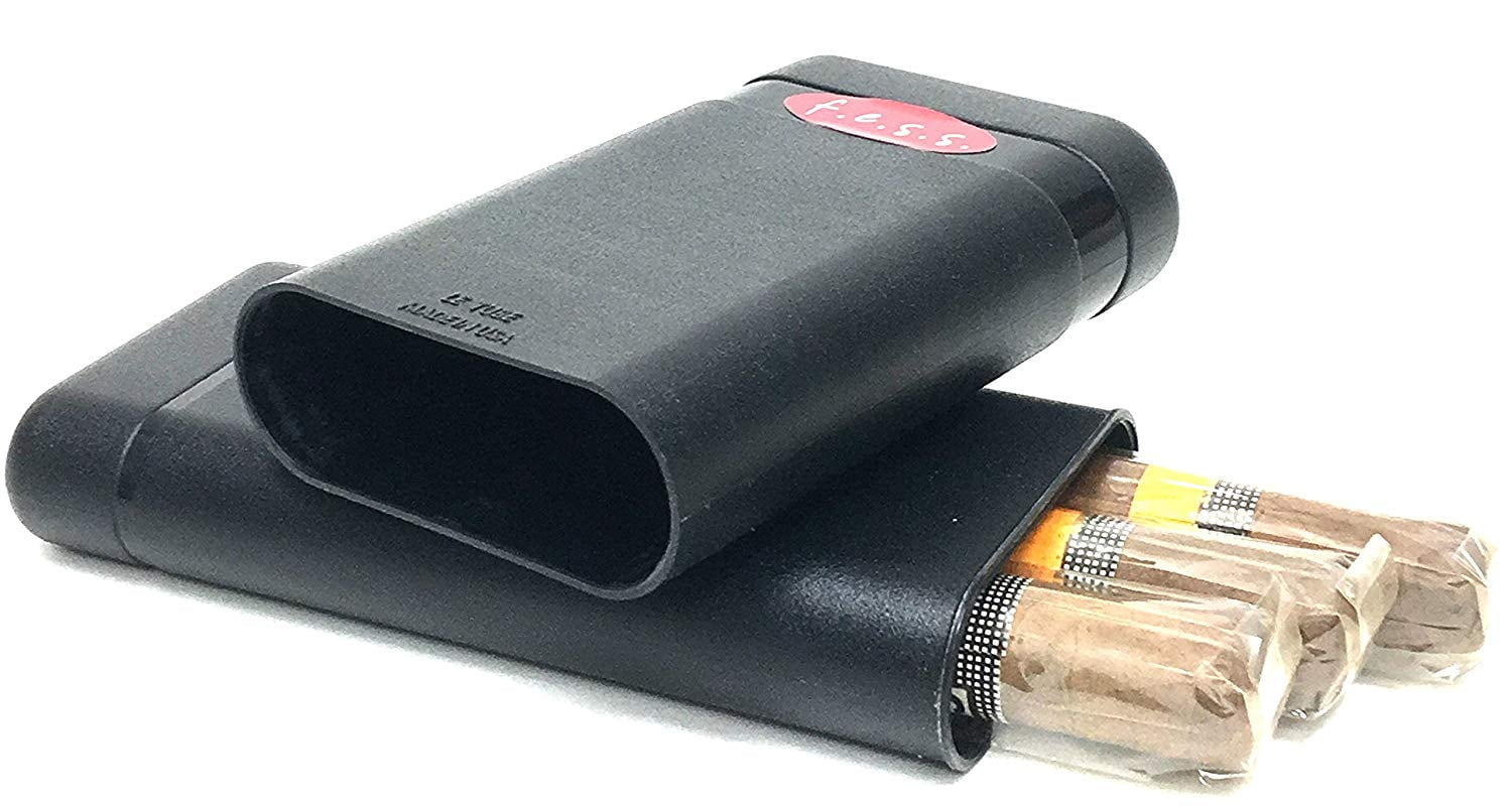 FESS Black Telescoping 3 Cigar Crush Proof Smell Proof Odor Resistant