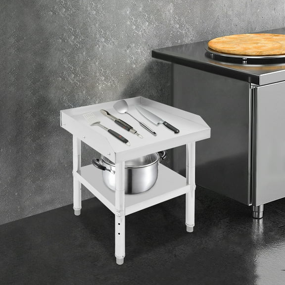 Heavy Duty Stainless Steel Workbench, Double-Tier Garage Work Table with Adjustable Feet 24x24x25in 200kg