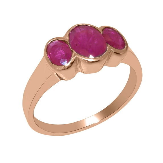 LBG British Made Real Solid 18k Rose Gold Natural Ruby Womens Anniversary Ring - 33 size options - Size 6.25