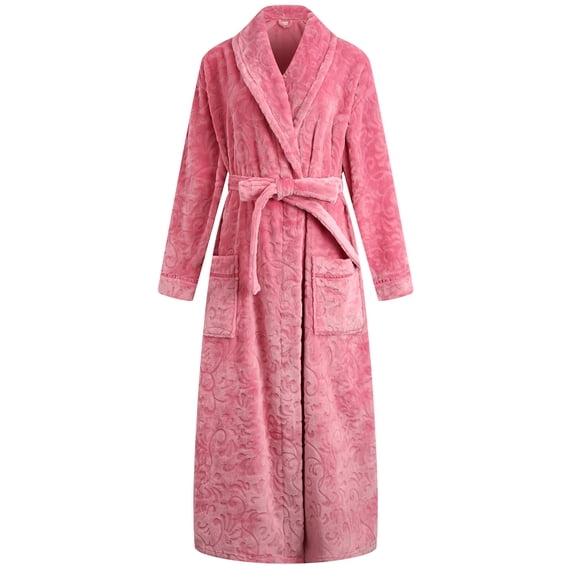 Richie House Women's Long Robe Plush Soft Warm Fleece Elegant Lounger Collar Style Bathrobe Housecoat Sleepwear for Ladies RHW2881