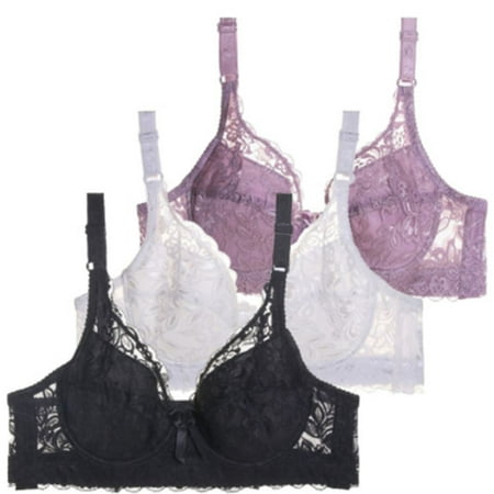 Pavied Push Up Bra Plus Size Bra Women s 3PC Bra Casual And Fashionable Large Size Bra Thin Sponge Gathering Underwear Lace Bra Balconette Bras Seamless Bras Black 2 80D