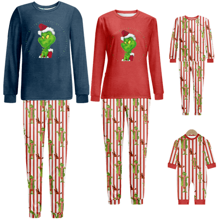 

FUNIER Family Matching Christmas Pajamas Set Christmas Grinch Print Sizes Baby-Kids-Adult-Pet 2 Pieces Top and Pants Bodysuits Xmas Pjs Set