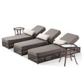 thumbnail image 3 of Patiobula 5 Pieces Outdoor Chaise Lounge Chair Set, Wicker Reclining Chair with Side Table,5-Position Backrest, 5" Thick Cushions and Lumbar Support for Patio or Poolside, Brown/Gray, 3 of 10