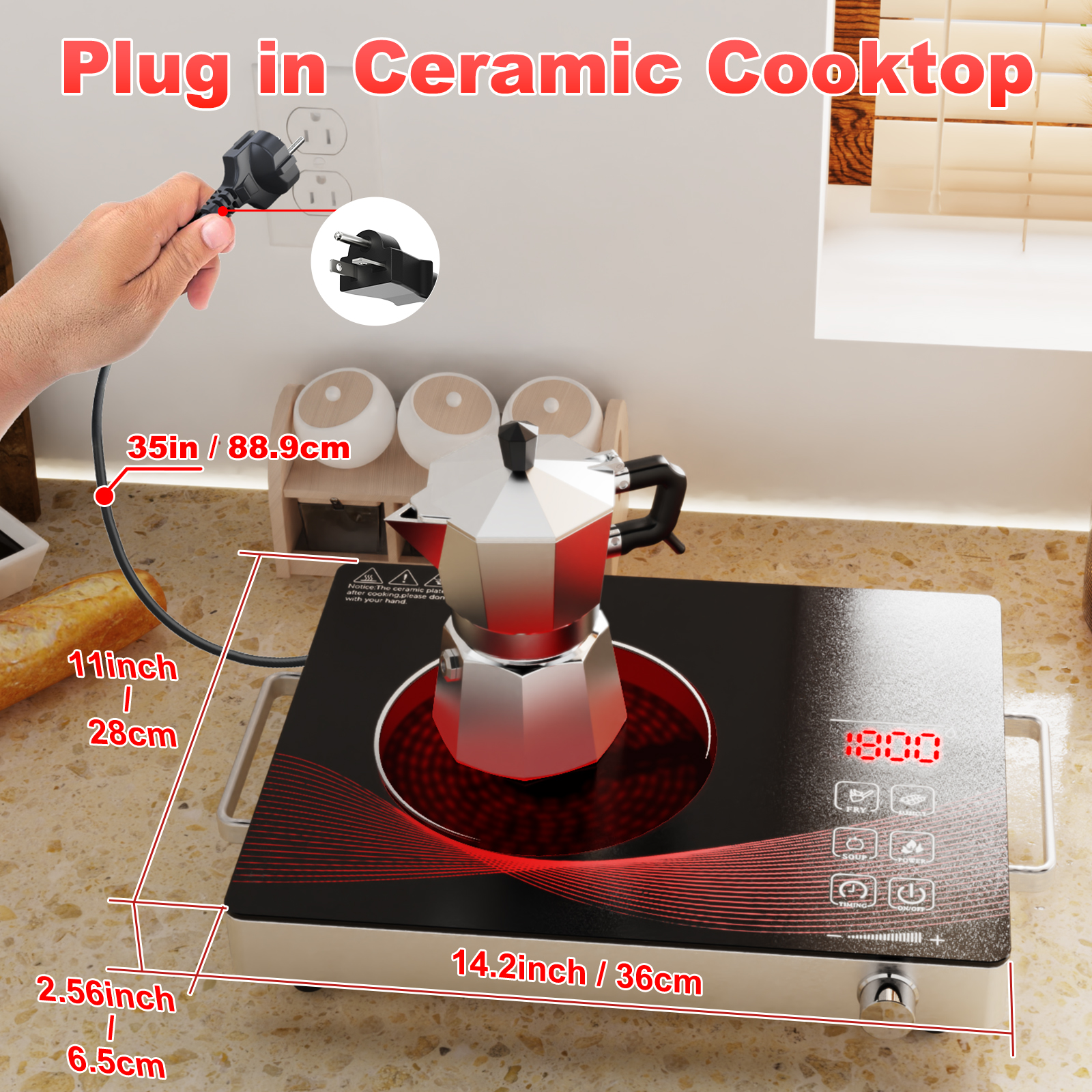 Graceall 1800W Infrared Hot Plate for Cooking, Portable Single Burner Electric Stove, Compact Ceramic Cocinas Electricas de Mesa with Timer, Adjustable Power, and Safety Protection for Home & Outdoor