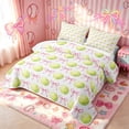 thumbnail image 3 of meiyoeat Bow Green Tennis Quilt Full for Girls, Kawaii Cartoon Ribbon Full Bedspread Sets, 3-Piece, 1 Comforter and 2 Pillowcases, 3 of 7