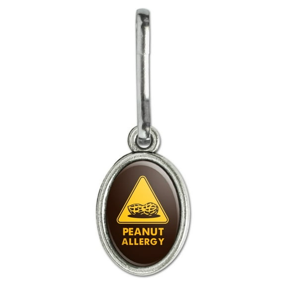 Peanut Allergy Yellow Warning Sign Antiqued Oval Charm Clothes Purse Suitcase Backpack Zipper Pull Aid