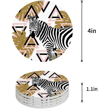 

ZHANZZK Stylish Geometric Art Design Tropical Leaves and Zebra Set of 6 Round Coaster for Drinks Absorbent Ceramic Stone Coasters Cup Mat with Cork Base for Home Kitchen Room Coffee Table Bar Decor