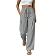 thumbnail image 2 of DYTTDG Women's Drawstring Wide Leg Pants | Casual Elastic Waist Solid Color Summer Trousers with Pockets, Loose Fit Lounge Pants, 2 of 8