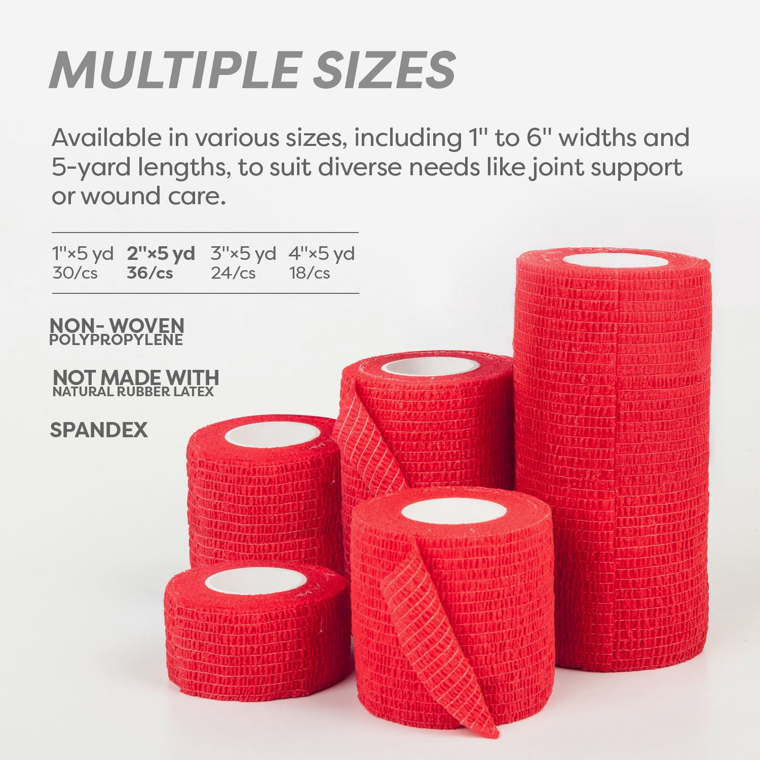 Dynarex Sensi-Wrap Self-Adhesive Bandages, 36-Pack, 2" x 5 yards, Red, Latex-Free, Colored Elastic Cohesive Athletic Tape, Tattoo Grip & Vet Wrap