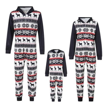 

Spring hue Cute Christmas Print Zipper Parent-child Hooded One-piece Pajamas