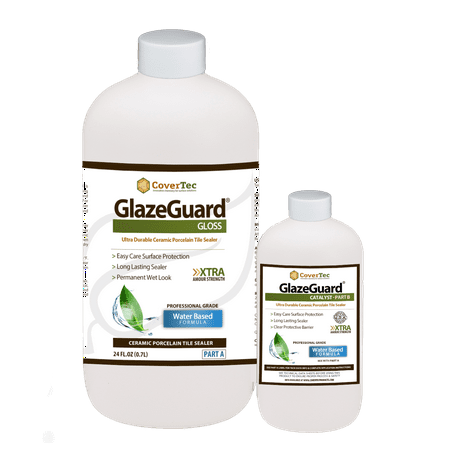GlazeGuard Gloss Floor / Wall Sealer for Ceramic, Porcelain, Stone Tile Surfaces (1 Qrt -Prof Grade (2) Part