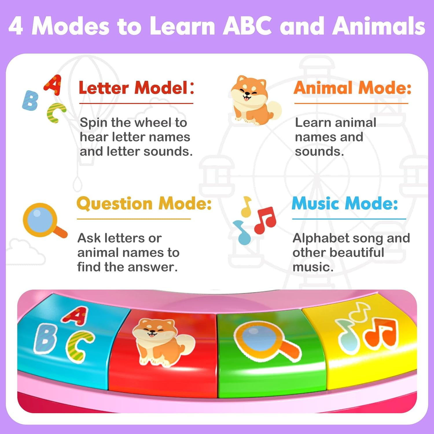 Learning Toy for 1 2 3 Year Old Girls, Spin and Sing Alphabet Zoo with Sounds, Interactive Educational Toys for Toddlers 1-3, Birthday Gifts for Baby Girls Boys 9-12-18 Months
