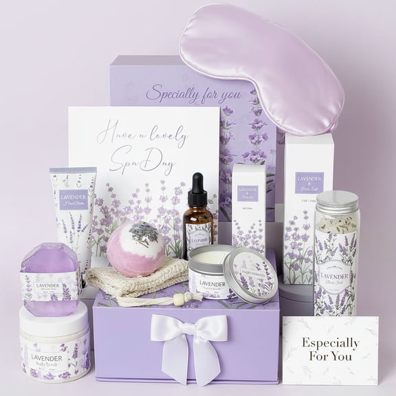Lavender Spa Gifts Set, 11 Pcs Bath Gift Set for Women, Relaxing Spa Gifts, Home Spa Products, Birthday Gifts for Women Valentine's Day