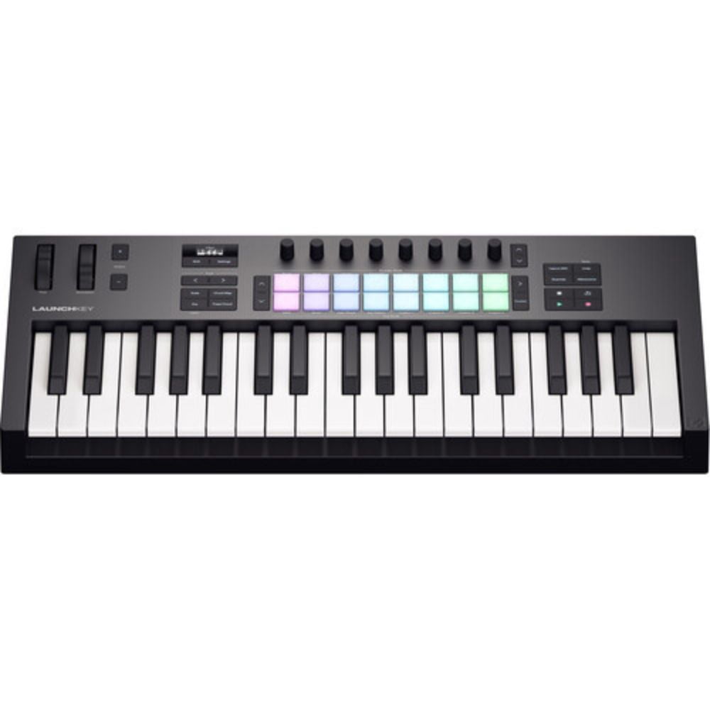 Novation Launchkey 37 MK4 USB MIDI Keyboard Controller (37-Key) Bundle with Auray FP-P1L Universal Piano-Style Sustain Pedal, Hosa Mid-310 Black 10 ft. Midi cable