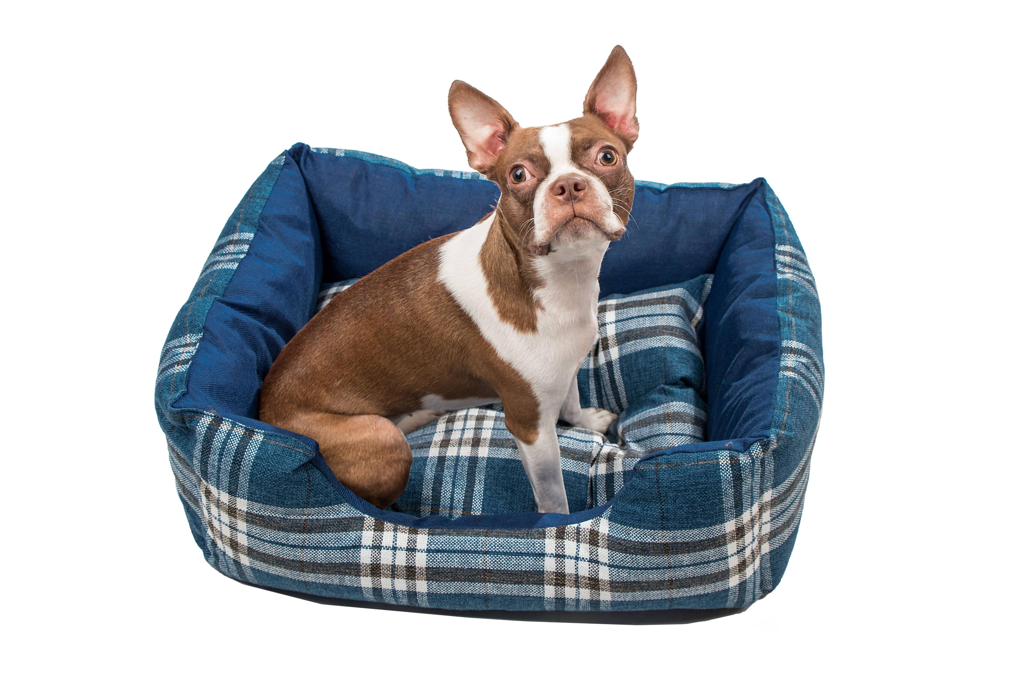 Wags N Whiskers Hadley Orthopedic Small Square Pet Bed in Denim