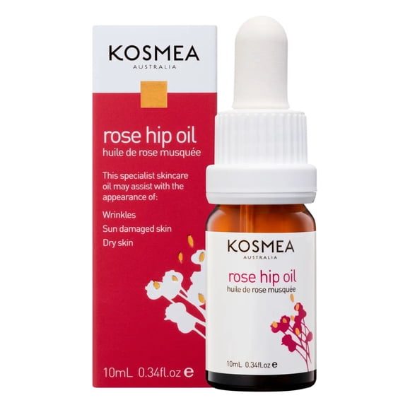 Kosmea Whole Fruit Rose Hip Oil for All Skin Types, Vitamin A and Retinol Naturally Occuring, Hydrating and Easily Absorbed - 10mL
