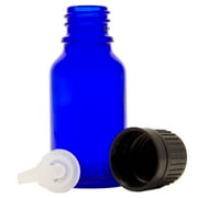 Cobalt Blue Glass Bottle - 15 ml (1/2 fl oz) w/ Euro Dropper & Tamper-Evident Cap - Pack of 2