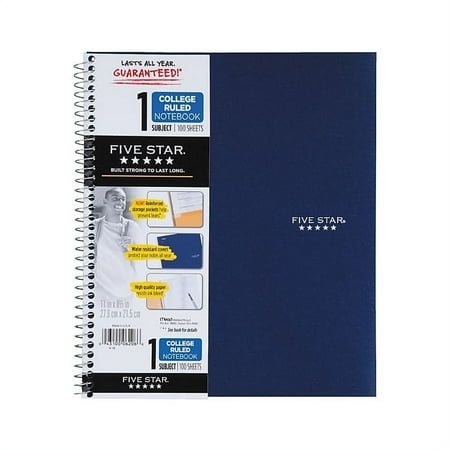 Mead® Five Star® Wirebound Notebook, 1-Subject, College Ruled, 8-1/2" x 11," Navy