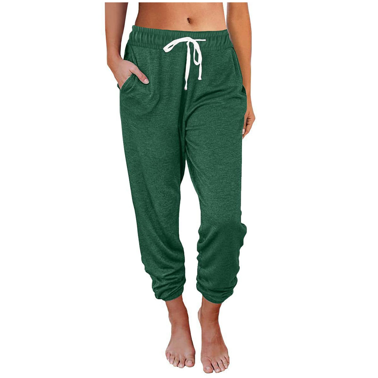 Women's Elastic High Waisted Sweatpants Solid Casual Loose Cinch Bottom  Jogger Pants Trousers with Pockets Drawstring 