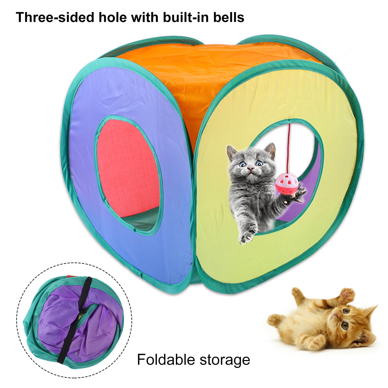 DOPI Cat Tube Toy Rainbow Color Relieve Boredom Foldable Square Pet Kitten Tunnel Toy Pet Gift