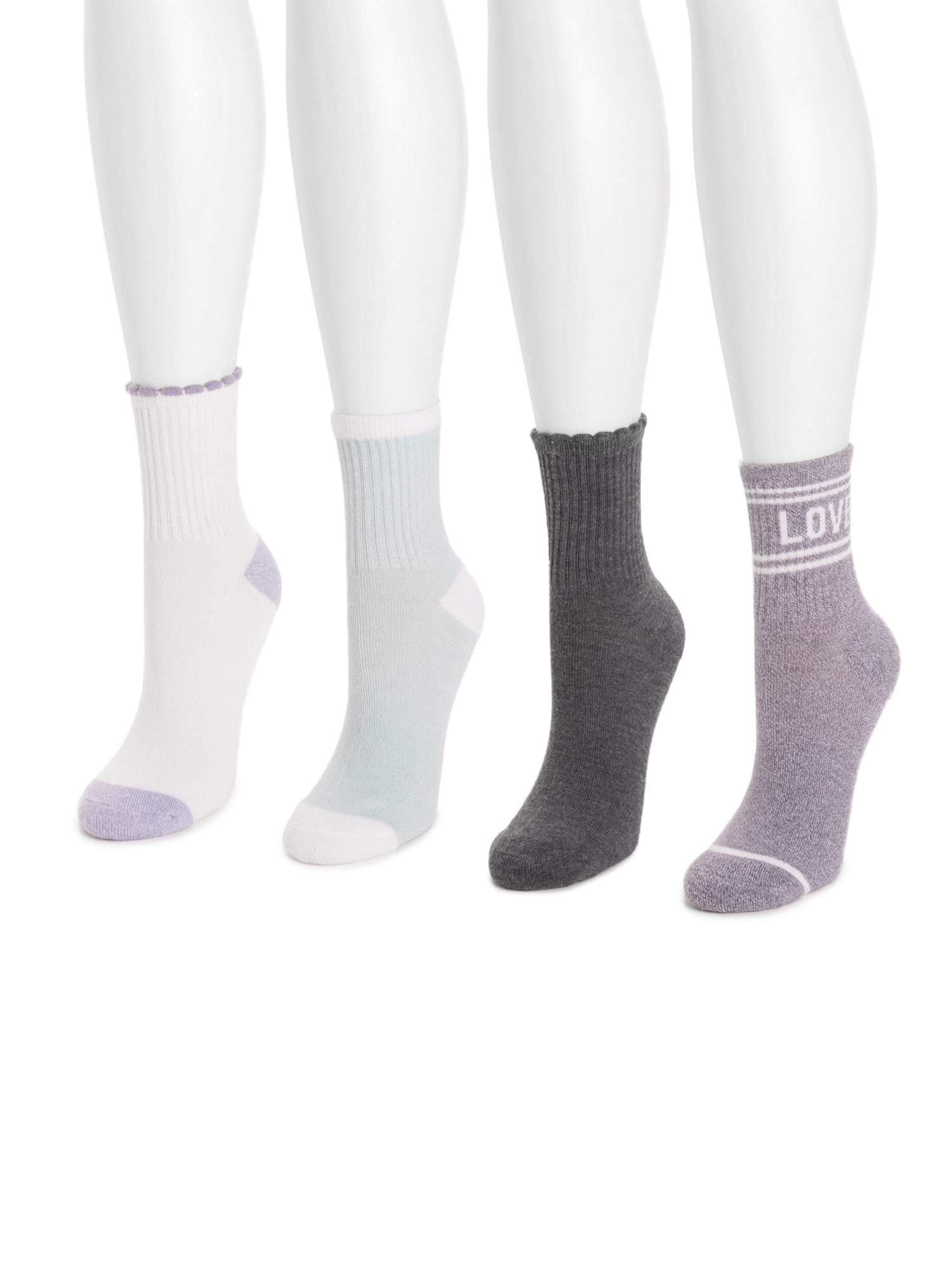 MUK LUKS Women's Dream Step Quarter Crew Socks, 4 Pair Pack