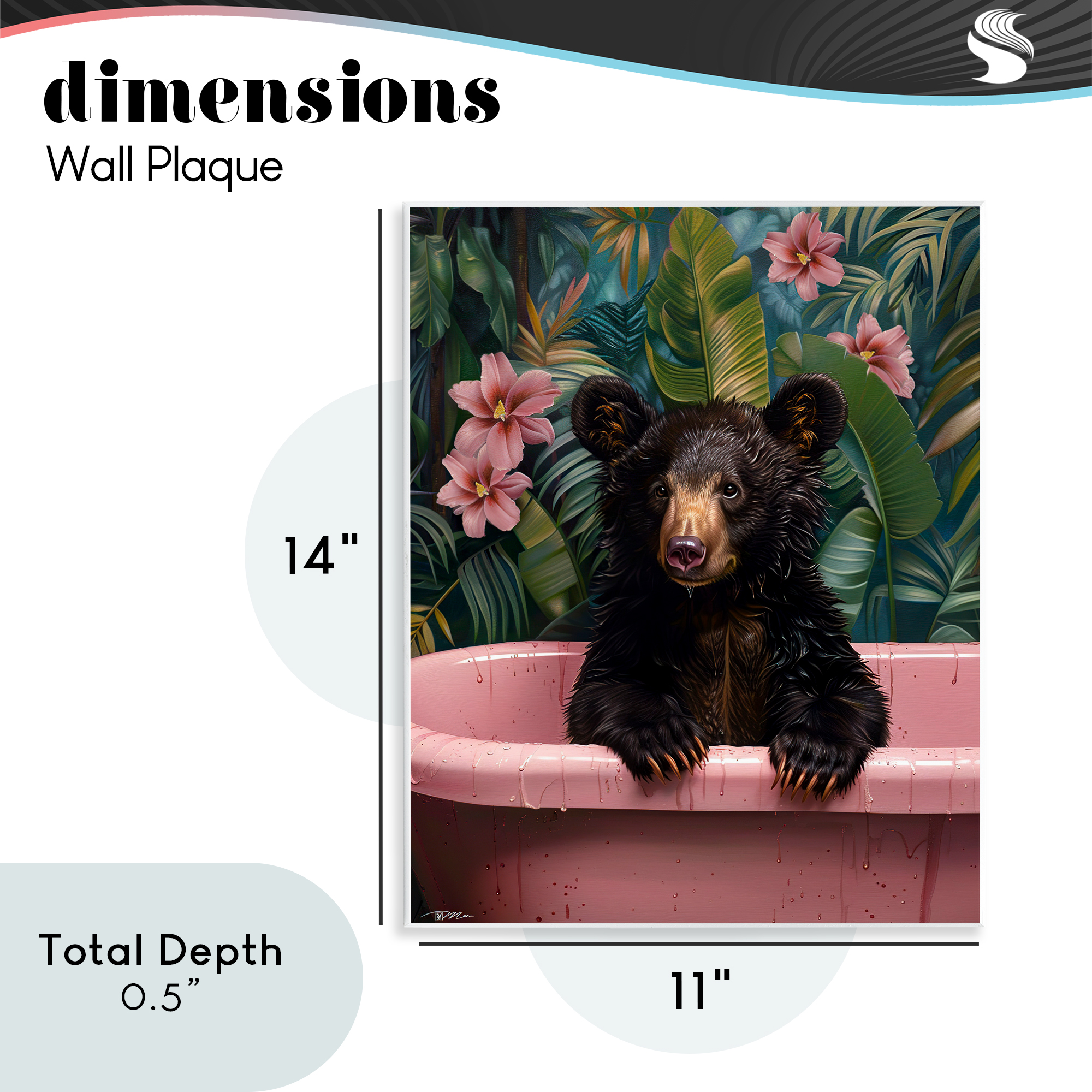 Bruno Bear in Pink Tub Wall Plaque Art, design by Momart