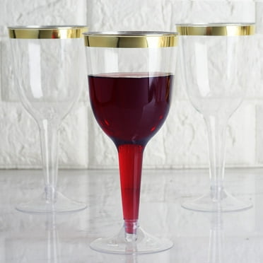 Efavormart 12 Pack - 9 oz - Plastic Disposable Wine Glass - Gold - Rimmed Design - Detachable Base for Weddings, Birthdays, Parties, Receptions, Banquets, Baby Showers, Drinkware, Events, Nightclub