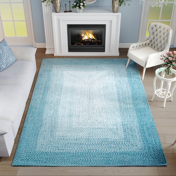WANLISELL Braided Reversible Area Rug, Washable Handmade Woven Rug for Mudroom Kitchen, Backyard, 5.2' x 7.5', Blue