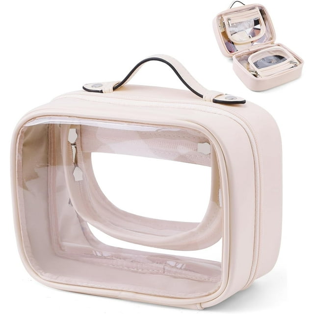 LHSHID Travel Toiletry Bag TSA Approved Makeup Bag Clear 2 Layer Cosmetic Bag with Handle Waterproof Transparent Makeup Organizer