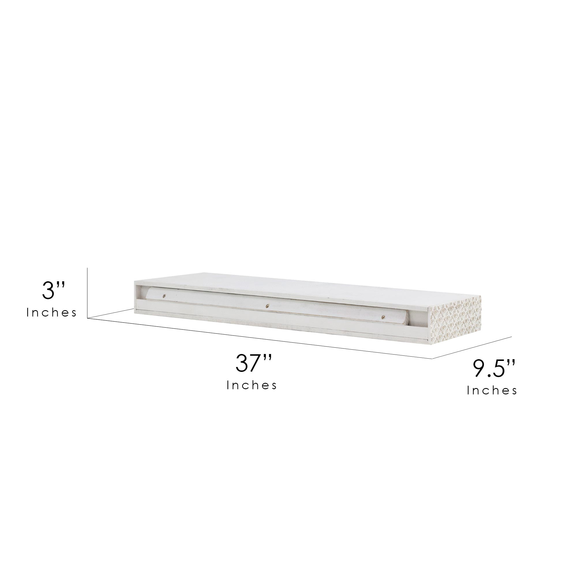 American Art Decor Large Rustic Embossed Wood Decorative Floating Wall Mounted Shelf - White - 36.25" L x 3" H x 8.6" D
