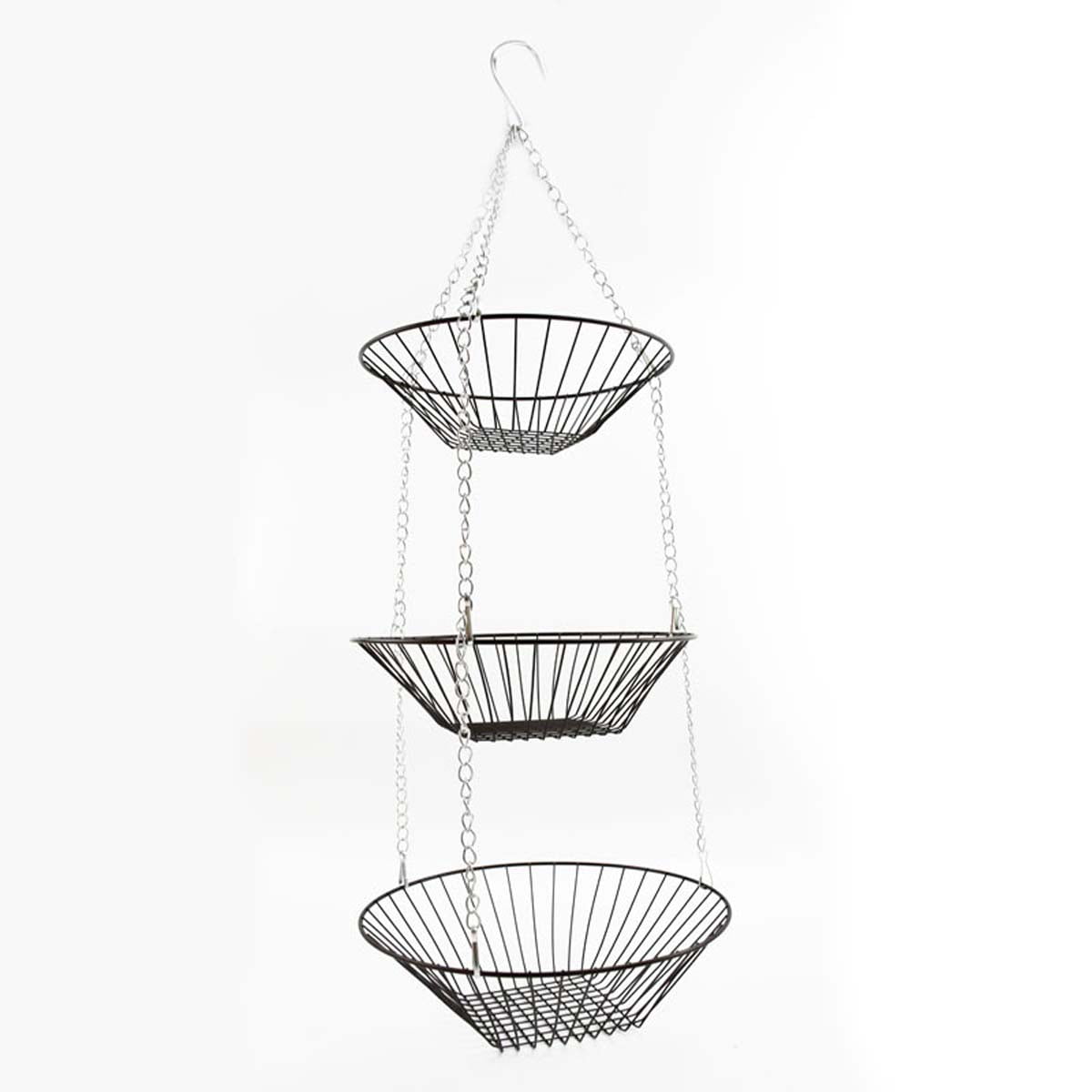 3 Tier Hanging Fruit Rack, Simple Hollow Iron Fruit Hanging Basket ...