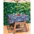 thumbnail image 3 of Outdoor Tablecloth with Umbrella Hole Rectangle 60x84inch, Nautical Floral Spillproof Fabric Outdoor Tablecloths, Tile Baroque Navy Blue Picnic/Patio Zipper Table Covers, 3 of 6