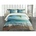 thumbnail image 3 of Ambesonne Ocean Quilted Bedspread Set 3 Pcs, Palms Tropical Island, King Size, Green and Blue, 3 of 5