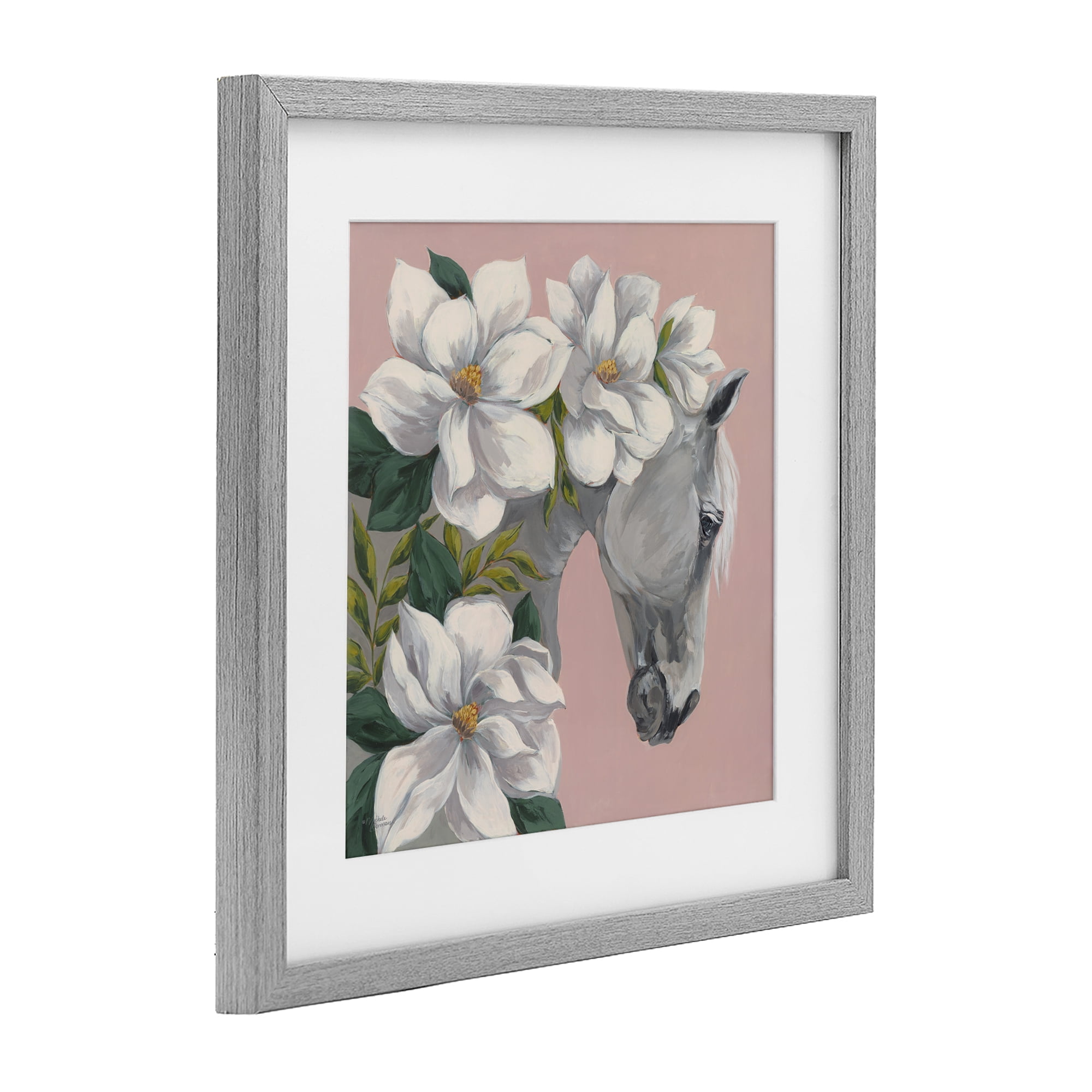 Stupell Industries Sweet Maggie Floral Horse Gray Framed Print Under Glass, design by Michele Norman