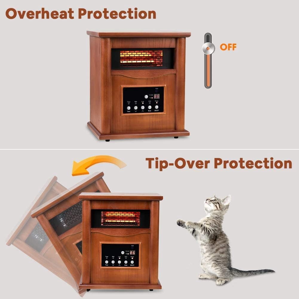 Nordic Hygge 1500-Watt Portable Wood Electric Quartz Space Heater with Remote Control Thermostat Energy Efficient for Inside Use