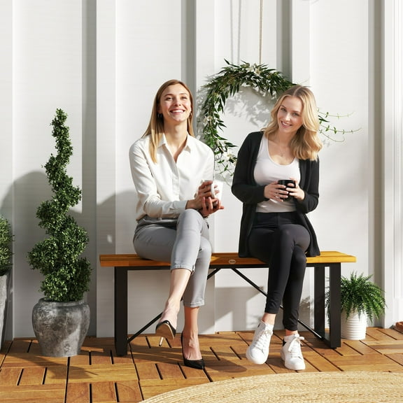 Outdoor Bench, 47" Backless Acacia Wood Garden Bench Seat, Teak