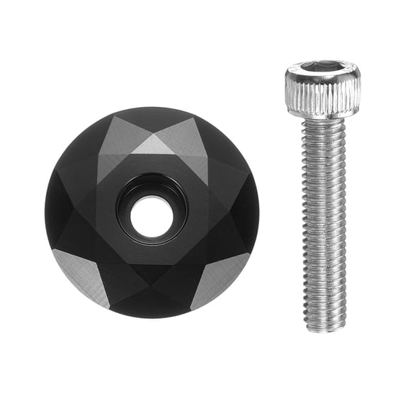 1 1/4" OD Bike Headset Stem Top Cap Aluminum Alloy Cycling Headset Cover Stem with M6 Bolt for Mountain Bike Road Bike MTB, Black