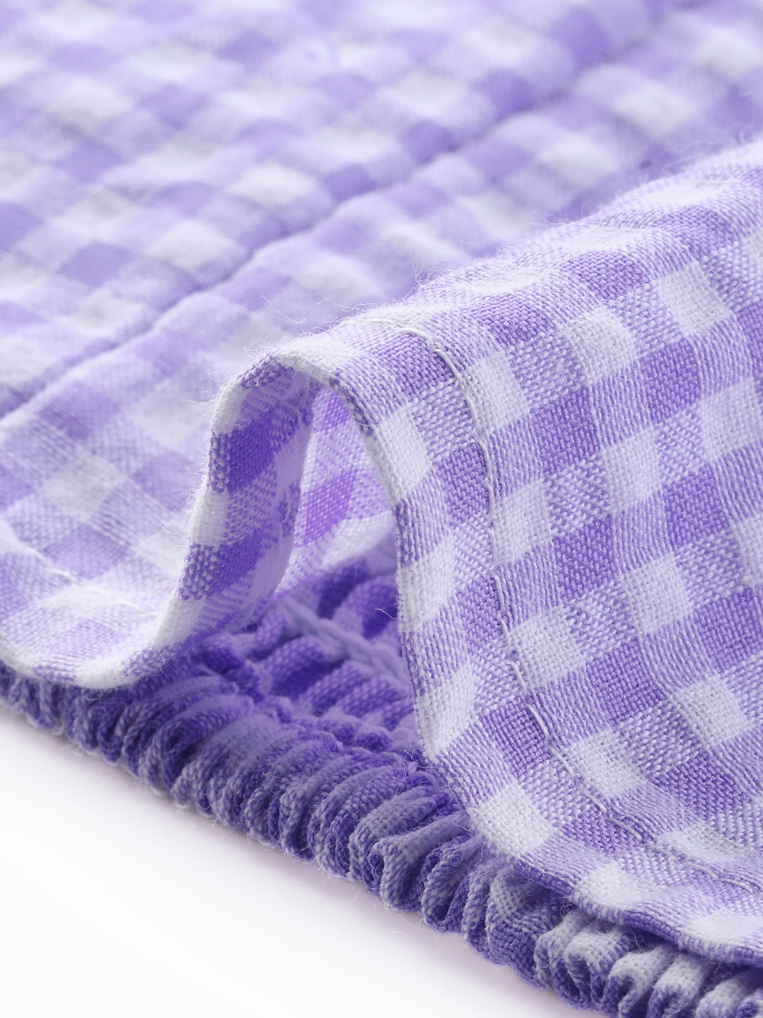 DARING DIVA Women's Smocked Crop Bubble Sleeve Peasant Gingham Tops M Light Purple