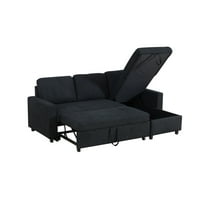 Hommoo Flannelette Reversible L-Shaped Sleeper Sofa Bed, Modern Sectional Couch Sofa Bed with Storage, Pull-Out Couch Sofa for Living Room, Bedroom and Office, Black