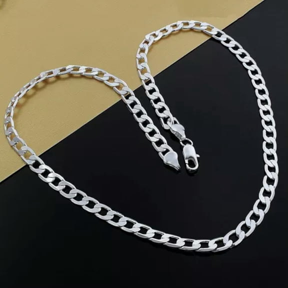QQTDFG 925Sterling Silver 8MM Flat Sideway Men's Women's Chains Necklace 16"-24" NY034-16