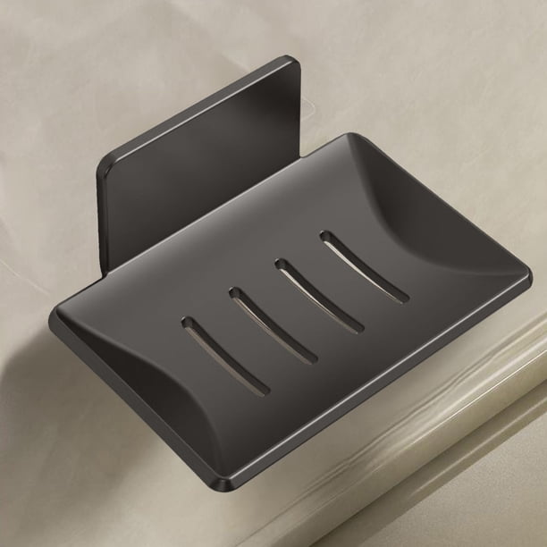 Jabonera de pared de acero inoxidable, perforada, con drenaje, adhesiva, inoxidable, 12 x 8,5 x 4,5 cm, color blanco/gris