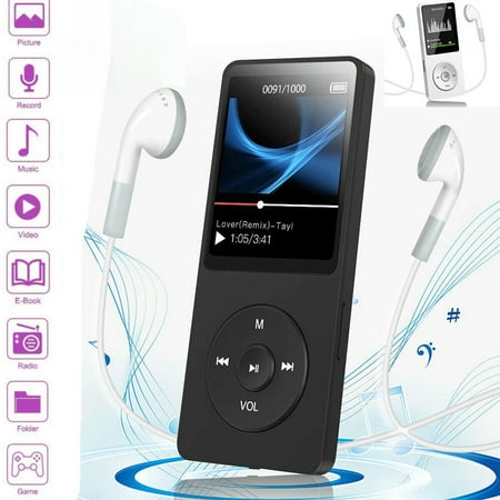 MP3 Player Bluetooth MP4 Media HiFi Music Speaker FM Radio Recorder Bluetooth Sports Music Player Supports 128GB with Earphones