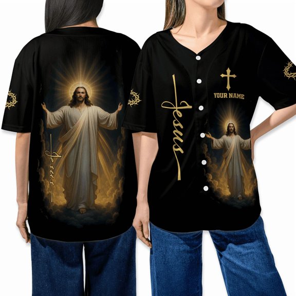 Personalized Jesus Baseball Jersey, Christian Religious Cross, Custom Name Faith Apparel Shirt, Jesus Team Jersey