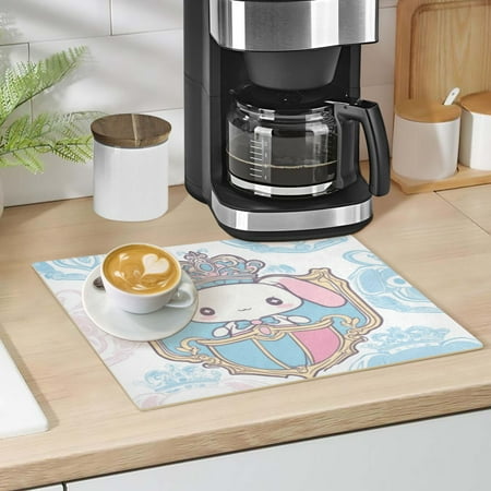 

Cinnamoroll with Crown and Shield. Dish Drying Mat 12 x18 Kitchen Counter Dish Pad Microfiber Absorbent Drainer Rack for Coffee Bar