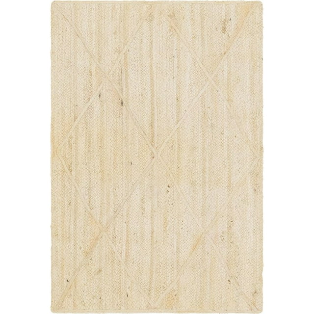 Unique Loom Braided Jute Geometric Area Rug 3' 3 x 5' Rectangular Beige/Ivory