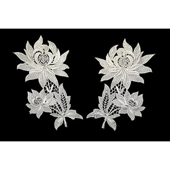 Altotux 7"x4" Off-white Floral Guipure Venice Lace Collar Neckline Applique By Pair