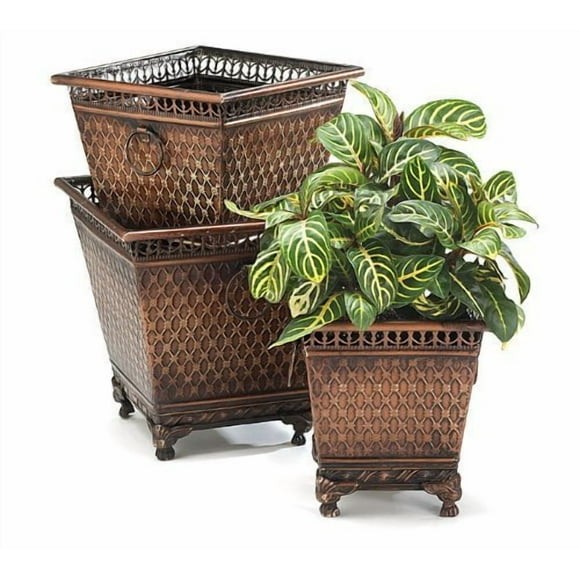 Decorative Metal Planters with Diamond Design & Claw Beautiful Home Decor, Brown