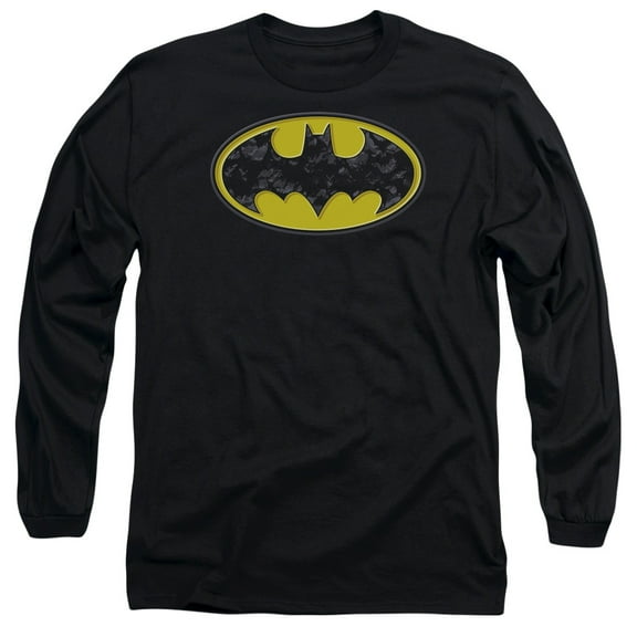 Batman Bats In Logo Long Sleeve T-Shirt Adult 18/1 Black