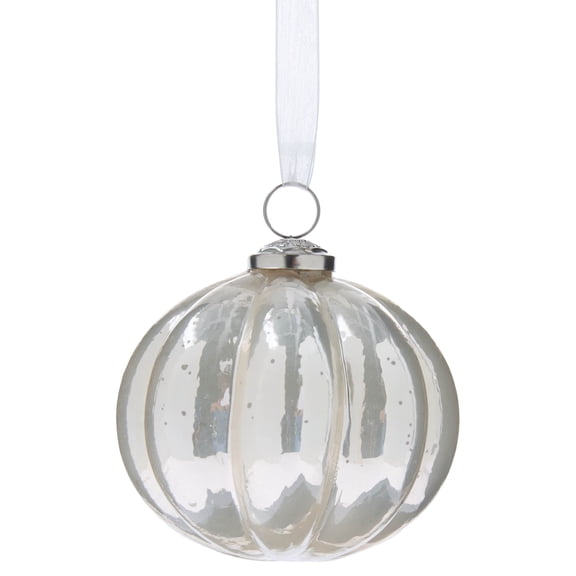 Silver Mercury-Style Glass Ribbed Christmas Ornament, 3.8", by Holiday Time