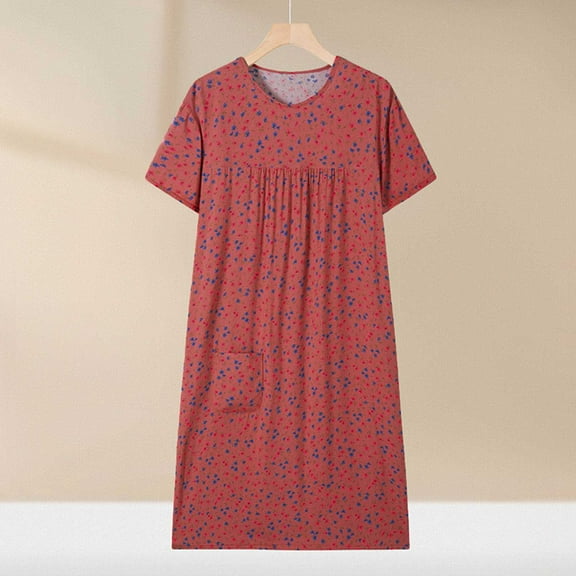 QUINDOS Cotton Pajamas for Women Long Midi Nightgowns for Women Polka Dot Long Sleeve Sleep Dress Casual Ruffle Pleated Sleepwear Night Dress